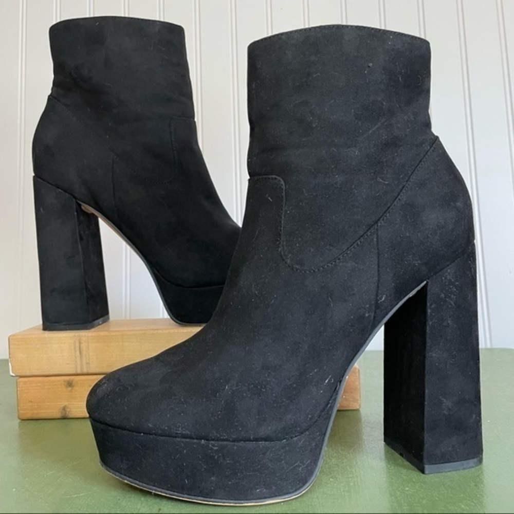 ASOS Mid-Calf Vegan Suede Platform Heeled Boots
